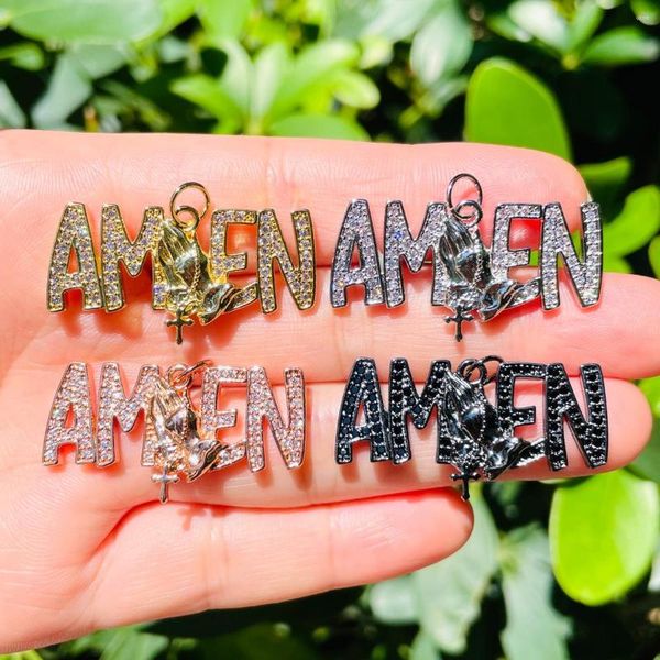 Charms 5pcs Bling Pray Hand Amen Wort Charme für Frauen Armband Making Zirkonia ebbeanspruchung religiöser Anhänger Halskette Handwerk Schmuckversorgung