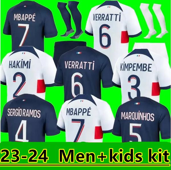 3xl 4xl 23 24 PSGs Mbappe Soccer Trikots 2023 Sergio Ramos Lee Kang in Marquinhos Verratti Kimpembe Maillots de Fußball -Hemd Icardi Draxler Kids Kit Uniformen 888888