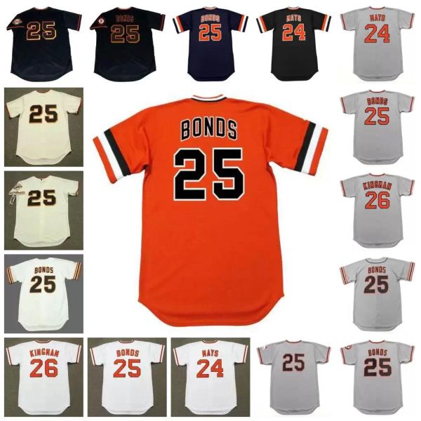 Maglia da baseball vintage di San Francisco 24 WILLIE MAYS 1970 25 BARRY BONDS BOBBY 1969 26 DAVE KINGMAN 1973 uomo