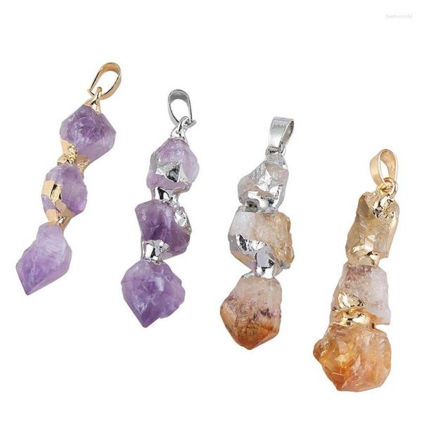 Colares pendentes kft cura natural cristal quartzo de pedra irregular ametista roxo colar de citrinos amarelos de reiki