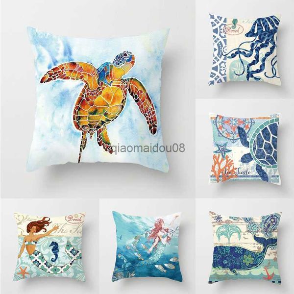 Pillow Case Sea Turtle Printing Wurf Wurst Sea Horse Meerjungfrau Dekorative Koffer Oktopus -Hülle Abdeckung Poszewka Almohada HKD230817