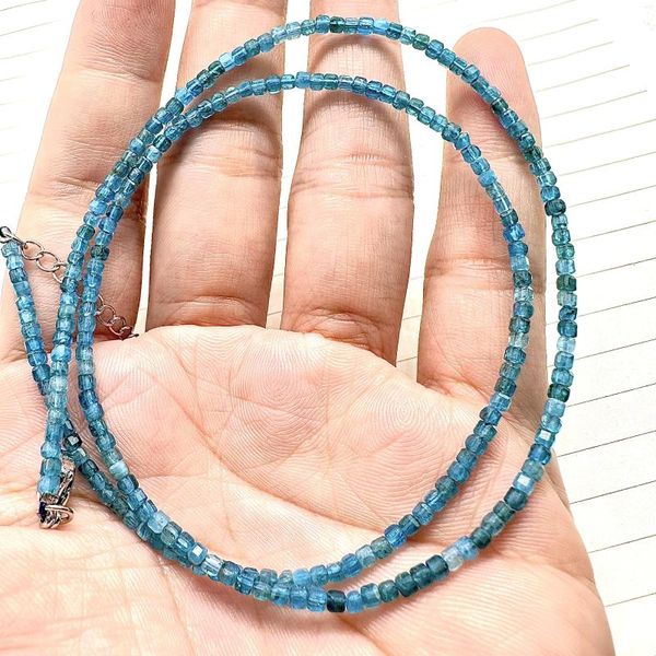 Correntes azul apatite cristal em colar de miçangas para mulheres cristais jóias de moda natural como presentes pequenos 2mm de 2 mm fofo adorável 5pc