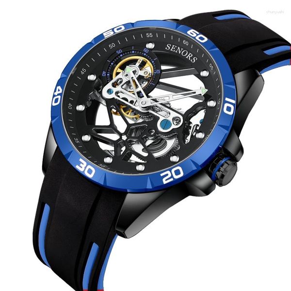 Нарученные часы мода Механические мужчины Смотреть роскошный дизайн творческий двойной прозрачные прозрачные спортивные часы Relogio Masculino 2023