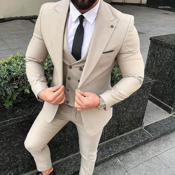 Abiti da uomo uomo fatti da beige personalizzati per sposa slap groom giacca blazer da smoker da 3 pari più ultimo padella