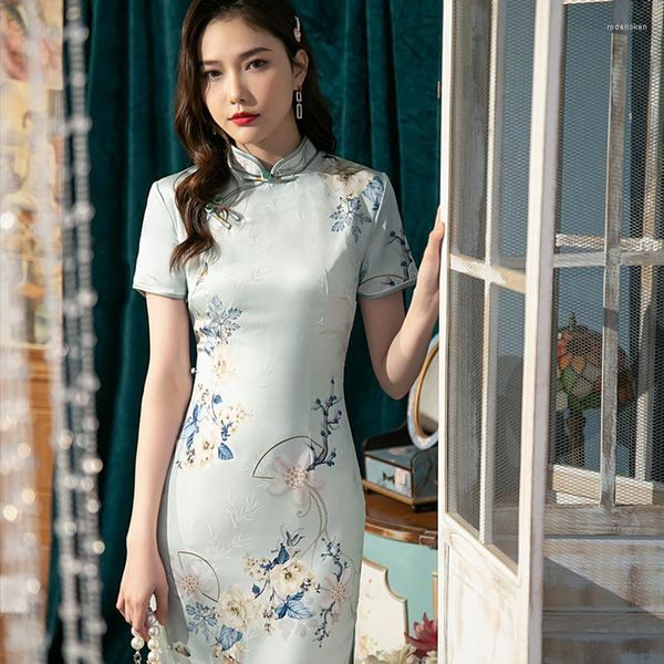 Этническая одежда розовый зеленый бамбуковый лист Cheongsam 2023 Летний продукт улучшил Slim Qipao китайский традиционная культура для женщин платье для женщин