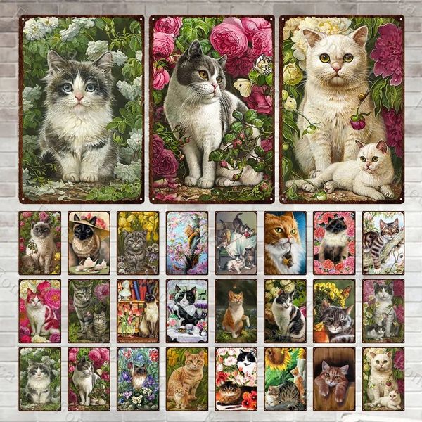 Katze in Blumen Vintage Metallzeichen nie