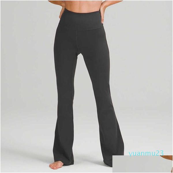 Outfit da yoga L-06 Donne pantaloni a vita alta pantaloni a gamba larga pantaloni sportivi a colore solido hips sottili cimpelli da ballo sciolti palestra più dimensioni