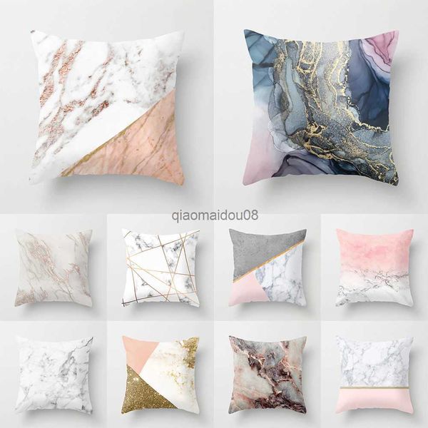 Pillow Case 45x45cm rosa Goldlinie Marmorabdruck Muster Home Wohnzimmer Sofa Dekoration Kissenabdeckung HKD230817