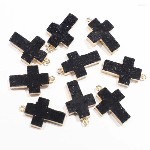 Anhänger Halsketten 4pcs/Los verkaufen Naturstein Schwarzes Achat -Kreuz druzy Halskette Frauen Frauen Unisex Charms DIY Mode Schmuck Herstellung