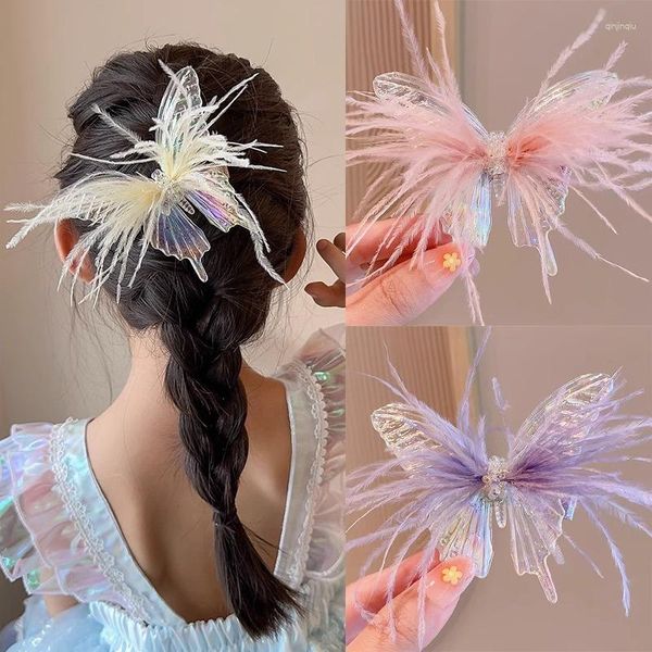 Acessórios para o cabelo Decoração de Butterfly Feather Rosa 2023 Clipes tridimensionais Girls Travel Fashion Ornament