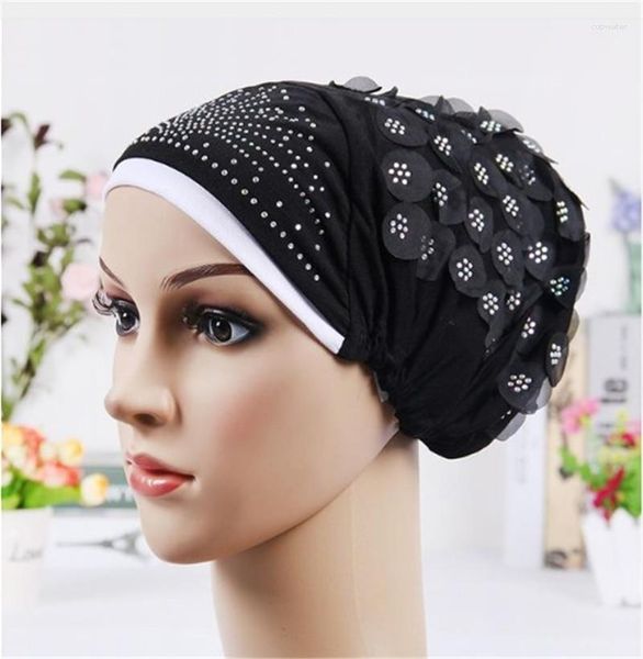 Berets Zwei-Farben-Strass-Tam-O'-Shanter-Blume Punch Small Hut Muslim Chemotherapie