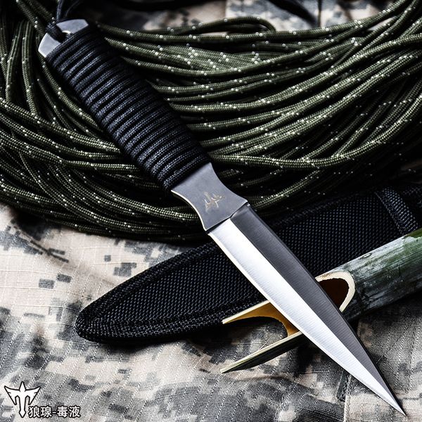 Hayatta Kalma Düz Bıçak Titanyum Kaplamalı Damla Noktası Bıçağı Açık Kamp Yürüyüşü Avcılık Taktik Bıçakları Açık Bıçak Bıçakları Keskin ve Sert