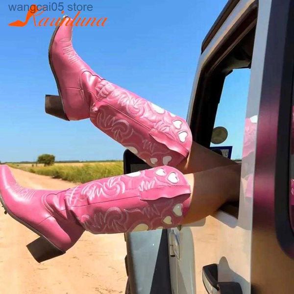 Stivali Cowgirl Western Boots 2023 Design del marchio Heart High-High High High ricami Office Lady Cowboy Fashion Cotwear Cotomy Calza