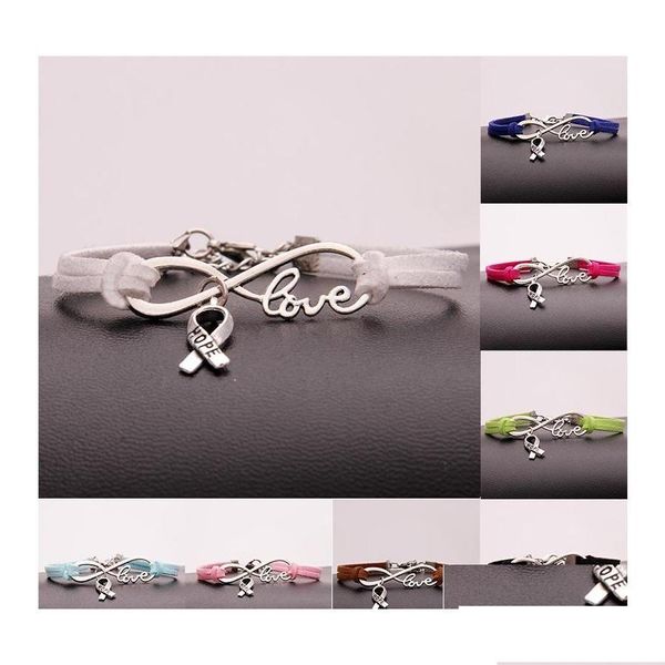 Bracelets de charme Moda Câncer de mama Consciência Esperança para homens homens de fita Love Veet String corda Bata de embrulho DIY Jóias artesanais DRO D DHL4V