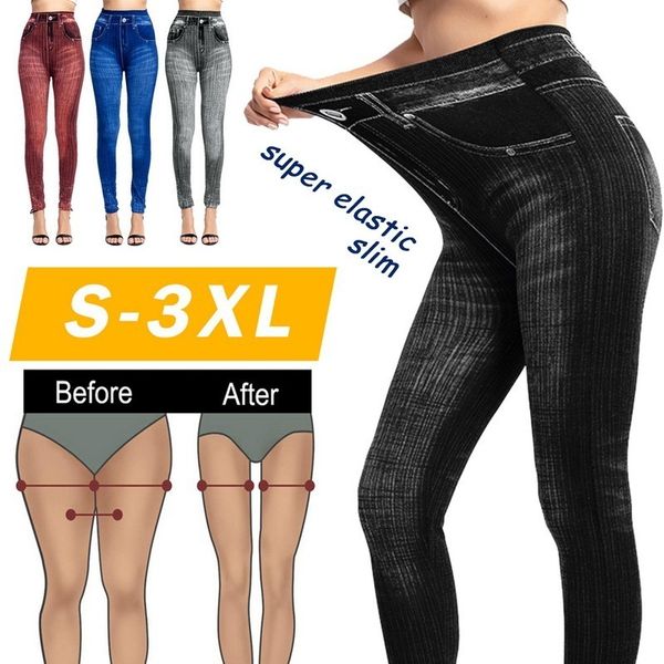 Leggings femminile imitazione da donna jeans strence slim denim a prendente leggings pantaloni pantaloni pantaloni da allenamento in vita alto 230816 230816