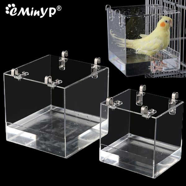 OUTROS PET SUBSTORAÇÕES CAIXA DE BAIO DE ARGULOS QUADRADO CAGA DE ACRYLIC Transparente Bathtub Acessório de chuveiro para papagaios periquinados Holding Water Tuba 2 Tamanho 230816