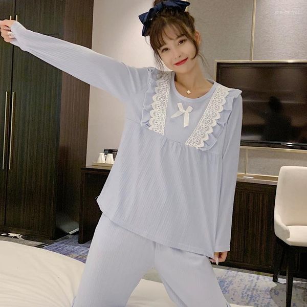 Женская одежда для сна пижамы Осень сладкая и милая принцесса в стиле принцессы корейская девушка с длинным рукавом рама хлопка домашняя одежда