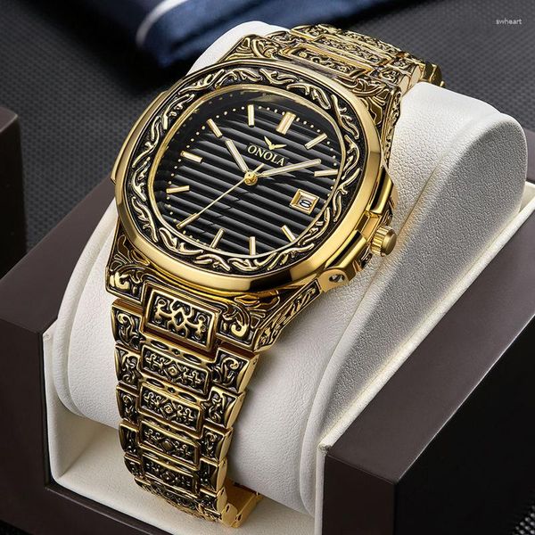 Relógios de pulso SDOTTER MEN HOMENS LUXO TOP Brand Quartz Moda vintage Impermeável aço inoxidável Strap machos relógio de ouro RELOJ H