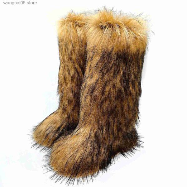 Stiefel Winter Plüsch Knie hohe Stiefel Frauen Plüsch Imitation Fuchs Fell Lange warme Schuhe Designer Luxus kniehohe Stiefel Fell Stiefel Mädchen T230817