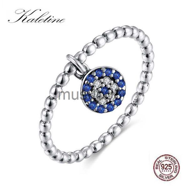 Anéis de banda Kaletine Lucky Evil Eye Ring 925 Sterling Silver Rings Blue Eyes Stone Pingente Charm Cz Ringlet fofo para mulheres Jóias de peru J230817