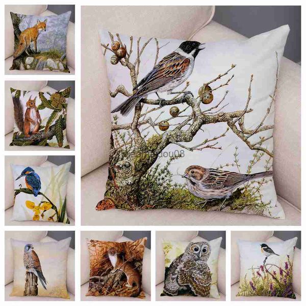 Pillow Case Buntes Fuchs Vogel Eichhörnchen Muster Home Decod Häuser Home Sofa Cartoon Tierdruck Hülle HKD230817