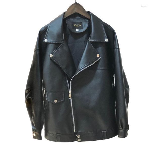 Casaco de couro feminino 2023 Autumn inverno luxuoso espessado PU Motorcycle Terne curta solteira preta solta moto moto camurça