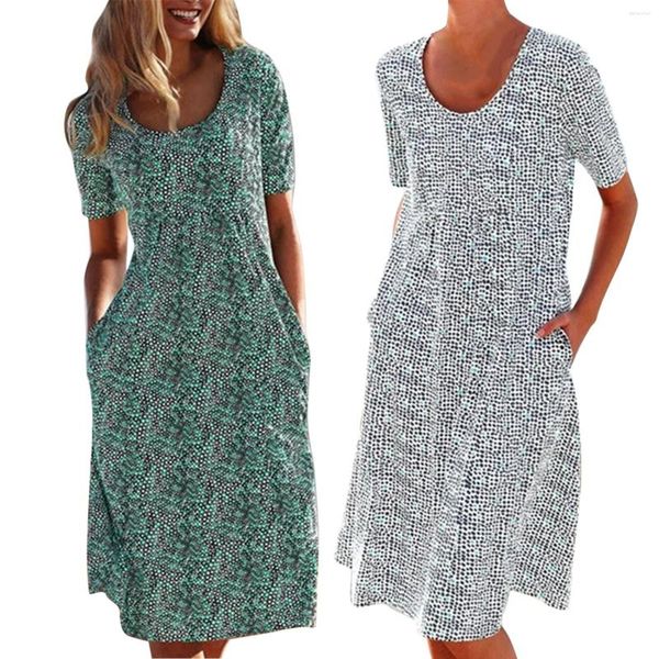 Lässige Kleider Sonne Frauen Sommer Kurzarm Tunika -Hemd Midi Wear für Kleid lang Herbst