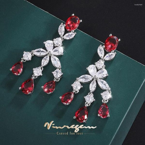Orecchini penzolanti Vinregem Vintage Lab Ruby Emerald Sapphire Gemstone Sona Diamond Water Drop per donne Gioielli Gift all'ingrosso