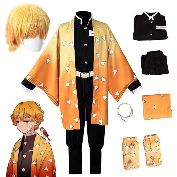 Cosplay Erwachsene und Kinder Anime Dämon Slayer Kimetsu no yaiba agatsuma Zenitsu Cosplay Kostüm Kimono Uniform Halloween Party Kostüme 230817