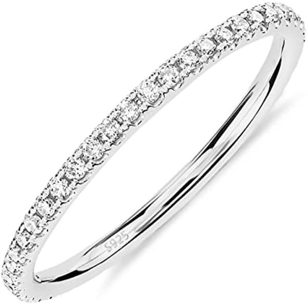 Fasce per l'eternità con anello impilabile con diamante simulato in argento sterling 925 massiccio placcato oro 14K per le donne