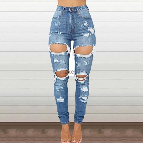 Jeans femminile spedizione gratuita denim ad alto contenuto di jeans strappati a pezzi straziati jiniors juniors jeans skinny jeans abiti vintage anni '90 j230818