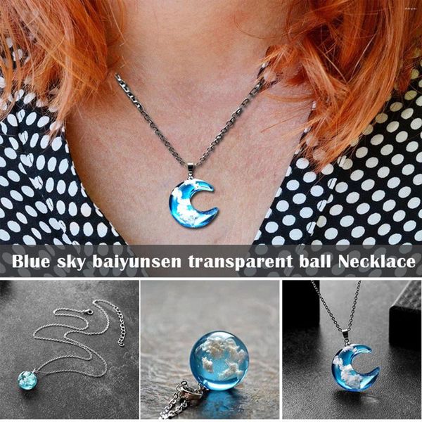 Anhänger Halsketten Blau Himmel weiß Wolken Halskette Halskette transparenter Ballkettenschmuck für Valentinstag Weihnachtsgeschenk D88