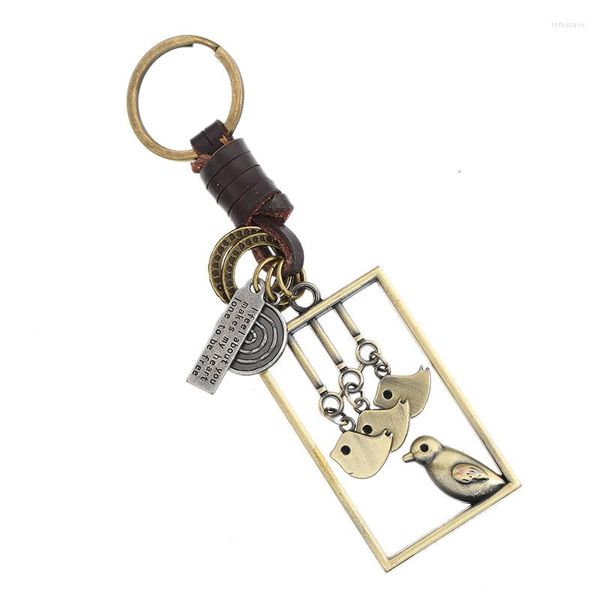 Anahtarlıklar vintage mutlu kuşlar anahtarlık alaşım kolye örgü deri tutucu yüzük nedensel çanta aksesuarları araba anahtar zinciri moda kadın takı