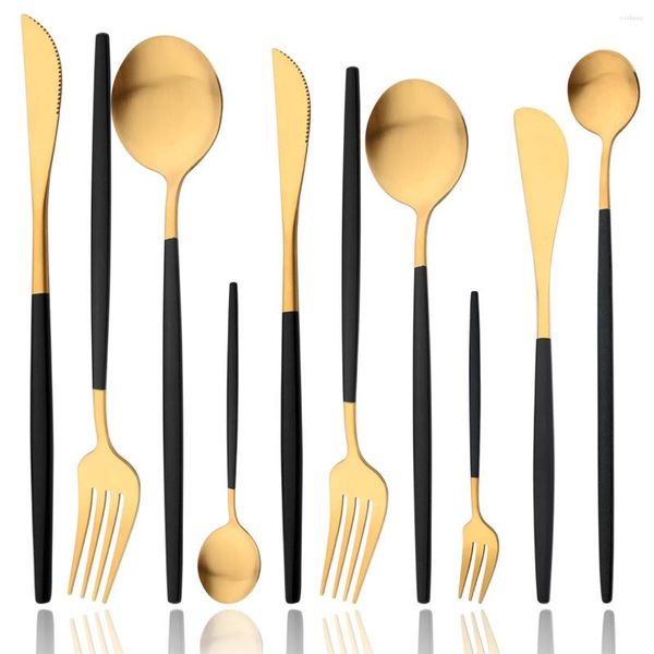 Set di stoviglie da 6 pezzi da posate in oro nero set da tavolo in acciaio inossidabile cucchiaio da caffè posate da cucina lunghe cucine