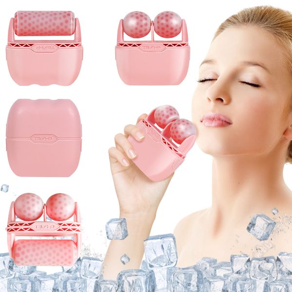 Gesichtsmassager Pink Double Ender Ice Roller Massage 2 Köpfe Form Schrumpfung Poren Kalttherapie wiederverwendbare eisible Eismassaget -Hebewerkzeug 230818