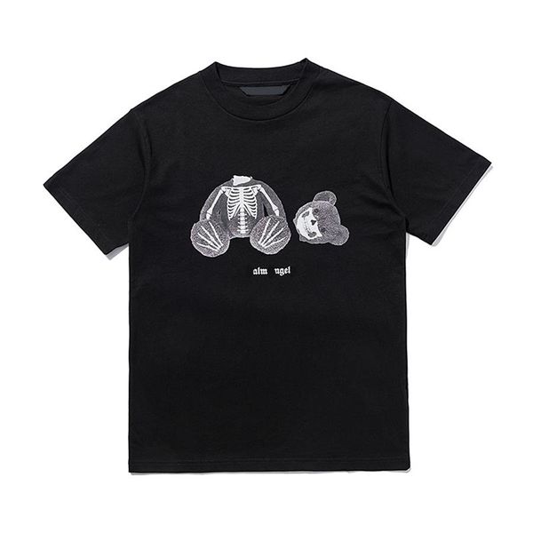 Новая легкая роскошная футболка с короткими рукавами и надписью Bear с костью и черепом для мужчин и женщин, свободная модная футболка с пальмой для пар