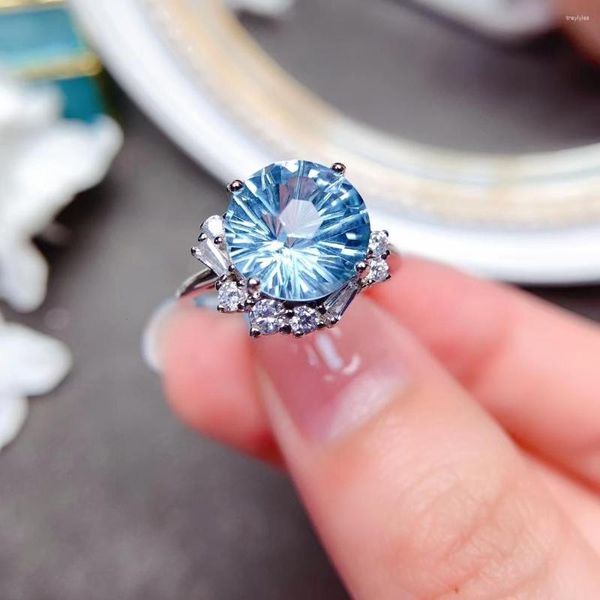 Anelli a cluster Meibapj Anello di moda fiore blu naturale per donne Real 925 Sterling Silver Fine Wedding Jewelry