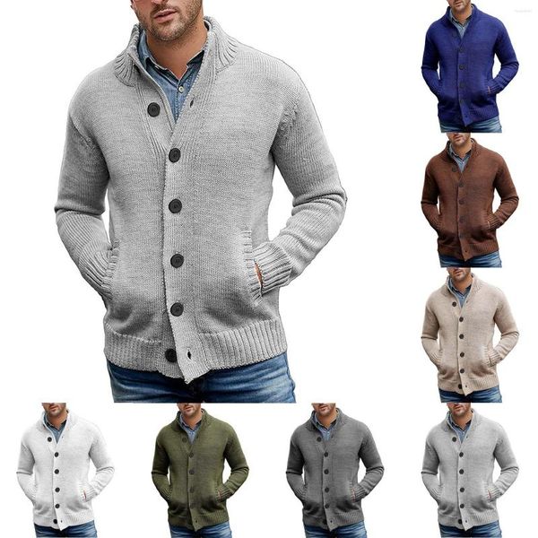 Herrenpullover Jacken und Schichten Mantel Wolljacke Casual Button Feste Farbkragen Slim warmer Pullover Strickjacken Fall Fall