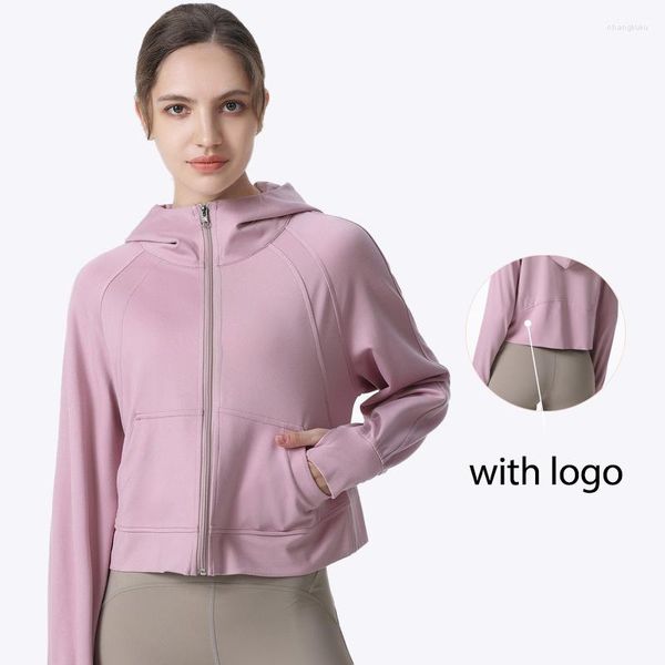 Camicie attive con giacca da pista logo Women Zipper con cappuccio tasca con cappuccio yoga a maniche lunghe inverno inverno
