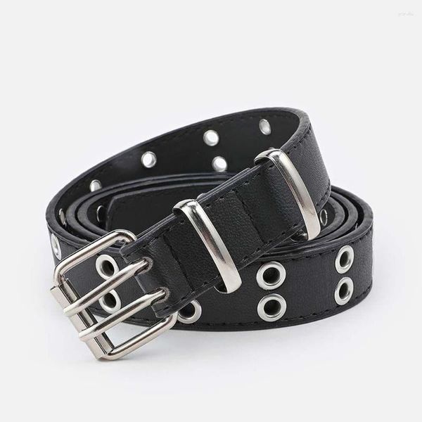 Cintos do poço de bola de estilo punk metal fivela pu cinto de couro coreano cintura tira fêmea de cintura fina acessórios casuais