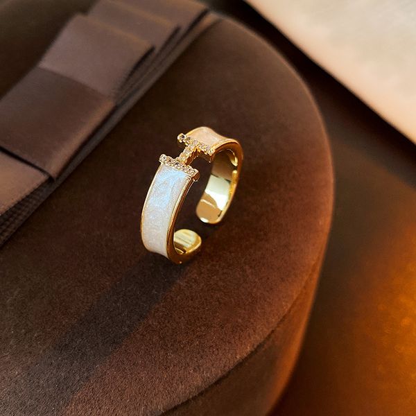 Drop Oil Zirkon Buchstaben H Offener Ring Gold Electroplated Fashion Metall Design Index Finger Ring
