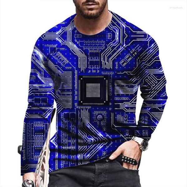 Magliette da uomo maglietta elettronica camicia pattern 6xl a circuito di grandi dimensioni oversize 3d stampato a maglietta a manica lunghe harajuku all-match