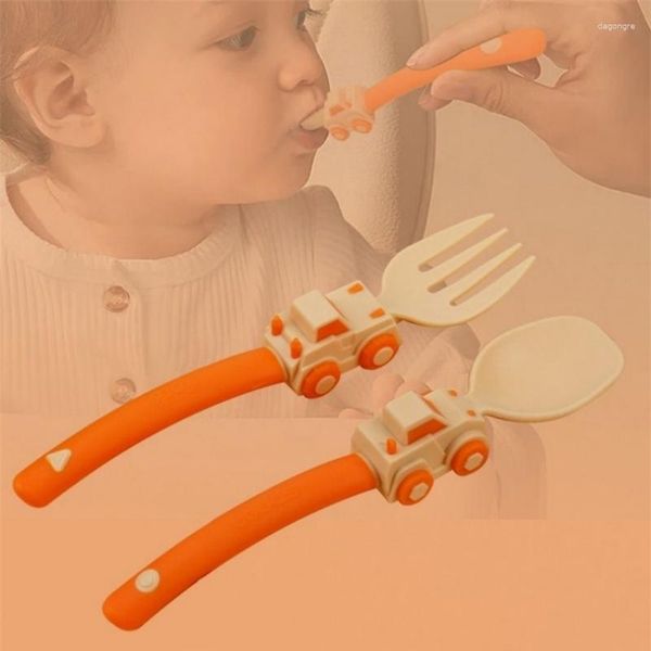 Set di stoviglie 2 pezzi/set per bambini per bambini cucchiaio cartone animato forcone per bambini utensili per bambini per bambini posate portatile