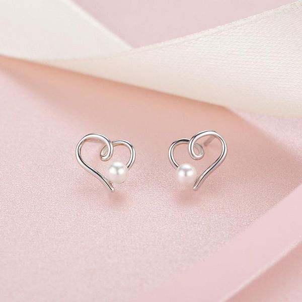 Orecchini per borchie carine 925 Sterling Silver Infinity Heart Faux White Pearl for Women Kids Gioielli Oreccchini AROS Aretes Kolczyki