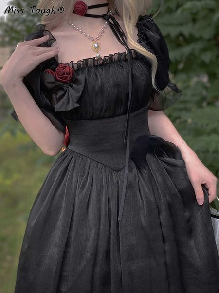 Frankreich Vintage Elegant Dress Black Gothic Retro Evening Party Midi Kleider süße koreanische Prinzessin Fairy Kleid Sommer 2022 230808