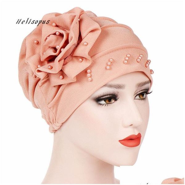 Acessórios para cabelos Helisopus mulheres Novo estilo Bordas Big Flower Bap Muslim Head Wrap Chemo Turban Ladies Bandanas Drop Delivery Pr Dhums