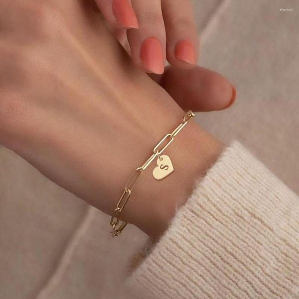 Очаровательные браслеты мода сердца начальное письмо браслет женщин Золотая цепь из нержавеющей стали для украшения