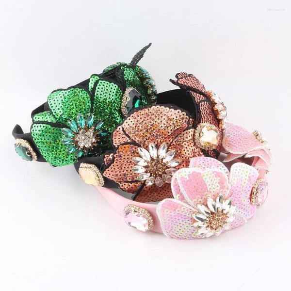 Clipes de cabelo inteligentes casuais barrocos de lantejoulas grandes de flores de flor de moda Acessórios de moda Party Party Shiny Hairband For Women Wedding 1013