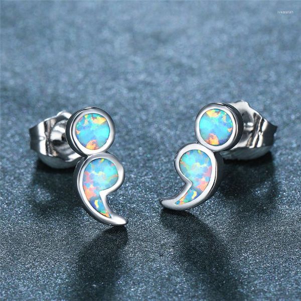 Orecchini per borchie di lusso femmina blu bianca opale in pietra argento round per donne matrimoniali di simbolo nuziale vintage