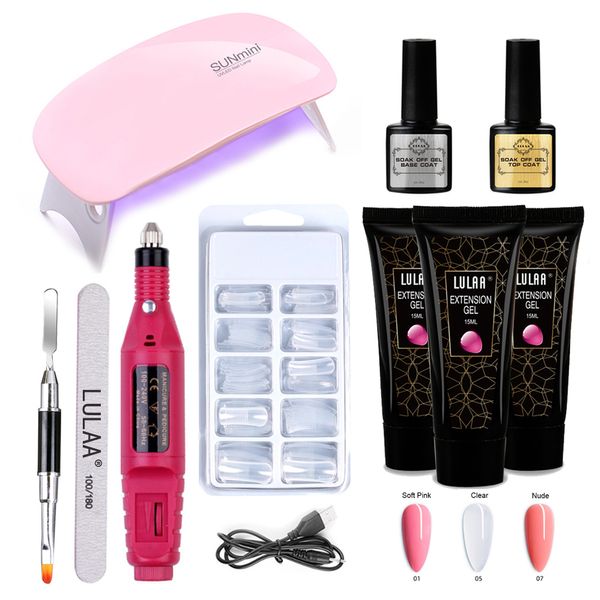 Nagelkunst -Kits Cnhids Extension Gel Set klar Nude Glitzer Farbe Full Manicure Kit mit Bohrmaschine Tragbare Mauslampe 230816